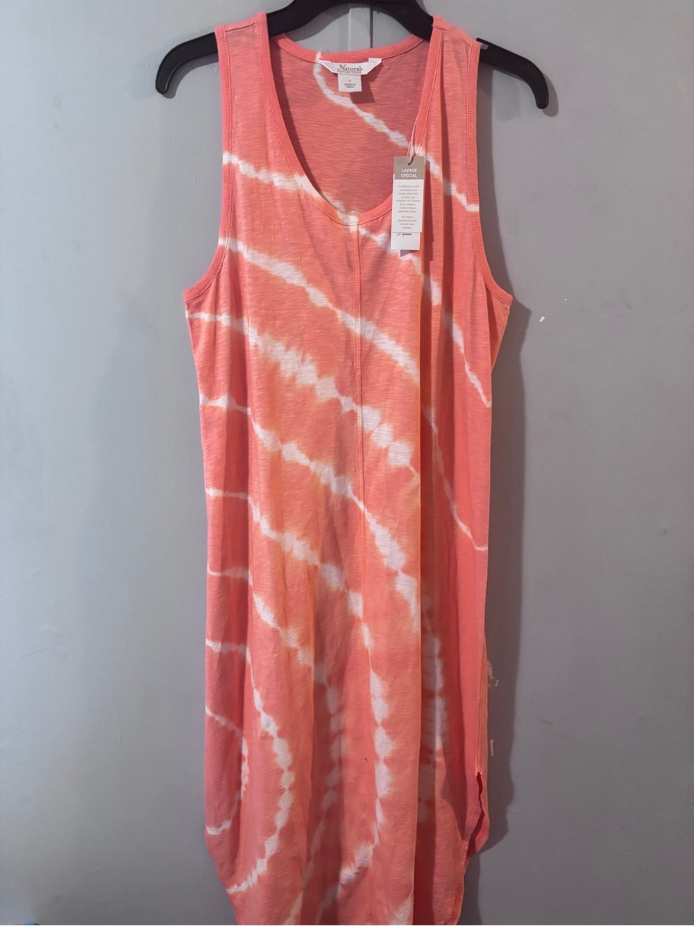 Natural Reflections Coral & White Tie-Dye Sleeveless Midi Dress